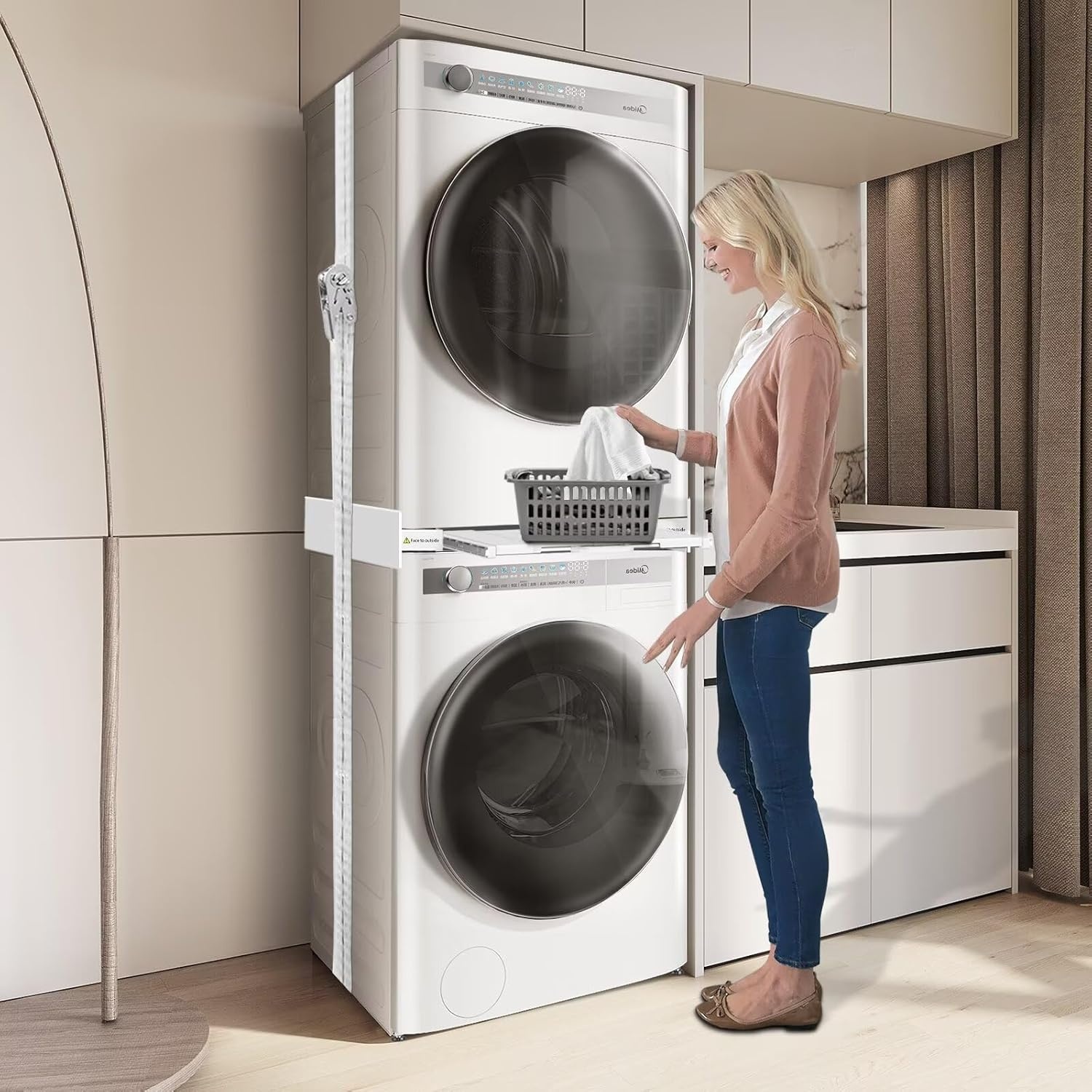 NIUXX Universele Stapelkit Wasmachine en Droger 53-68 cm met Uitschuifbare Plank