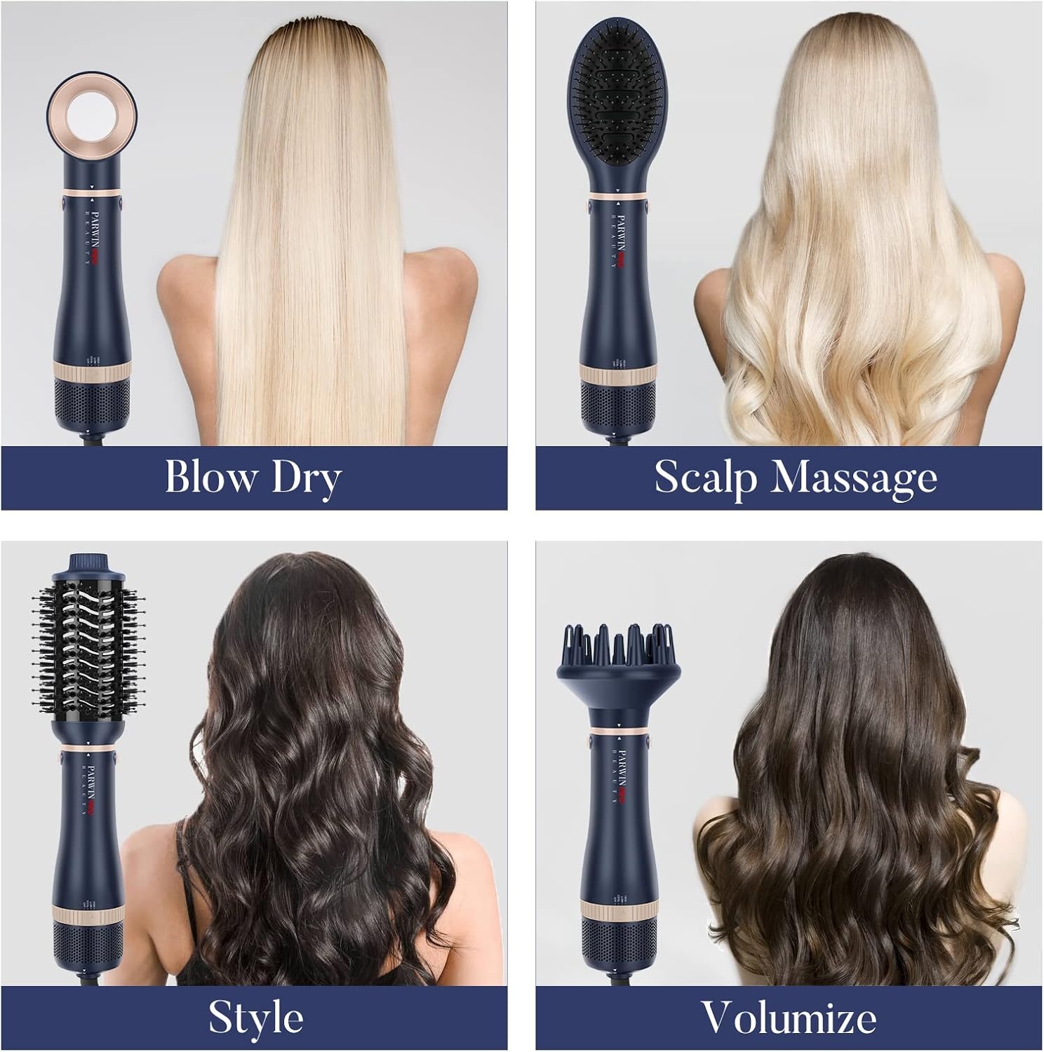 4-in-1 Haardroger Borstelset met Ionic Care, Blauw