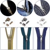 60 stuks Zip Reparatieset, invoegpin bodem, stop, metalen kop schuifregelaars houder met 1 stuk rits installeren tang gereedschap voor naaien kleding ambachten (zilver, zwart, brons)
