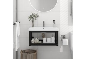 Wastafelframe Wandmontage IJzer Zwart 59x38x31cm - 74% Korting!