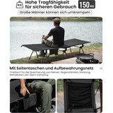 OneTigris SUPRANUBIS Veldbed, inklapbaar, 190 x 70 cm, draagbaar campingbed, opvouwbaar, licht, opklapbed, camping, tot 150 kg, voor tent, outdoor, reizen, tuin, kantoor