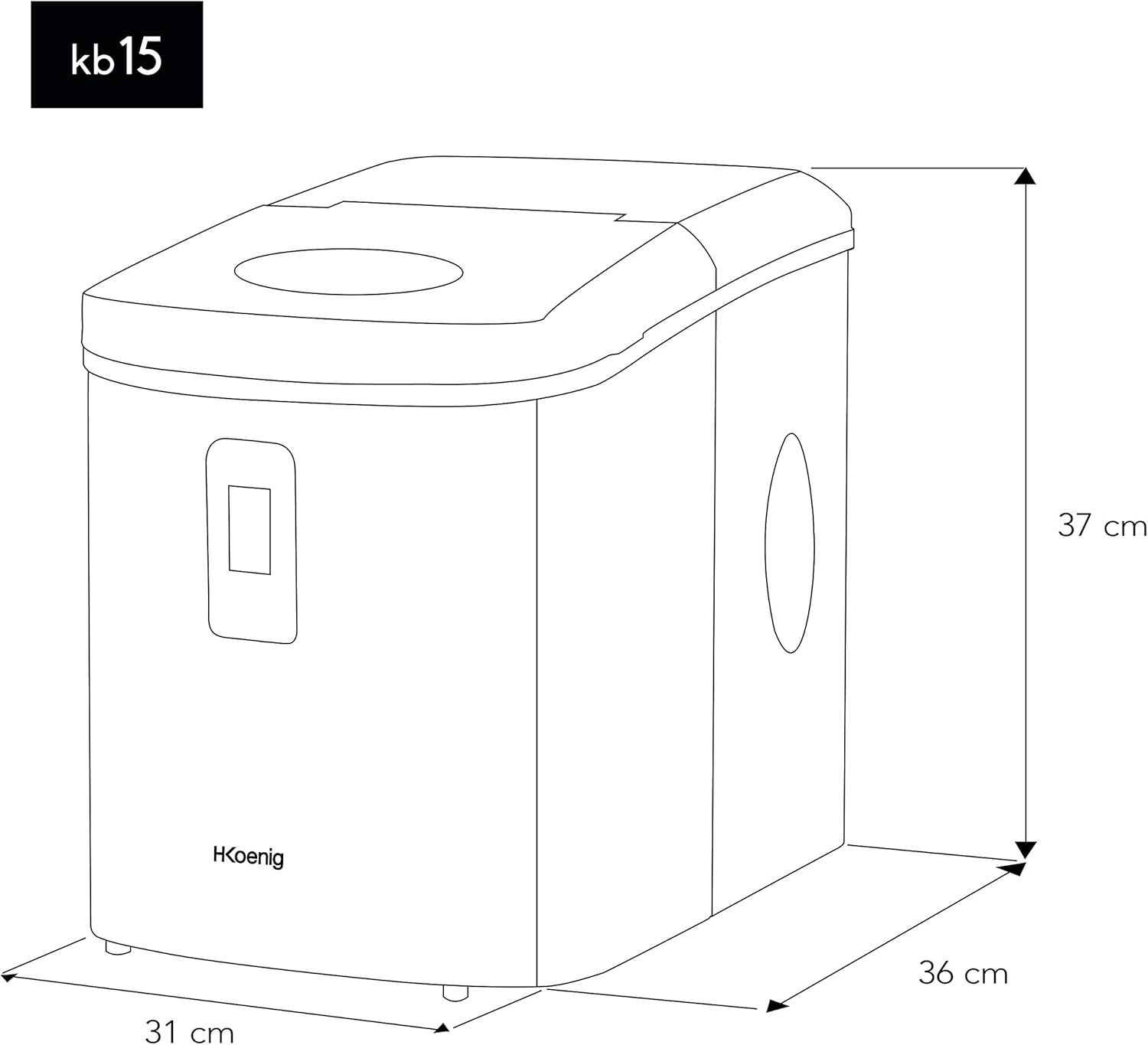 H.Koenig IJsmachine KB15 Zilver - 15 kg/dag, 3 ijsblokjesformaten, 3.3L
