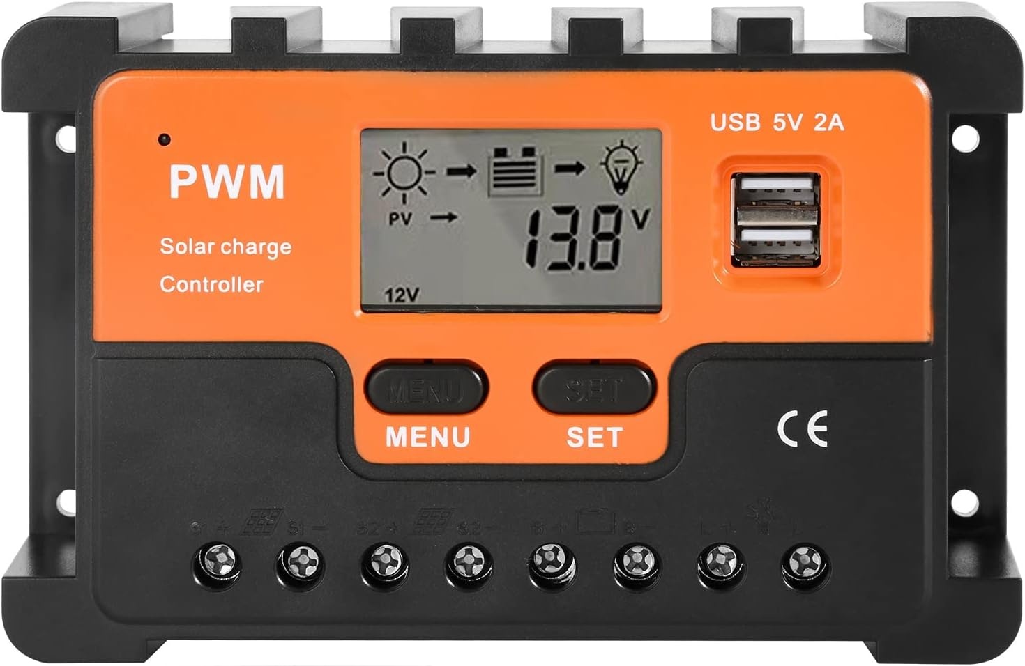 DEWIN PWM Solar Controller,PWM Zonne Laadcontroller Zonnepaneel Batterij Regulator PWM Zonne-laadregelaar Dubbele USB LCD Display (30A)