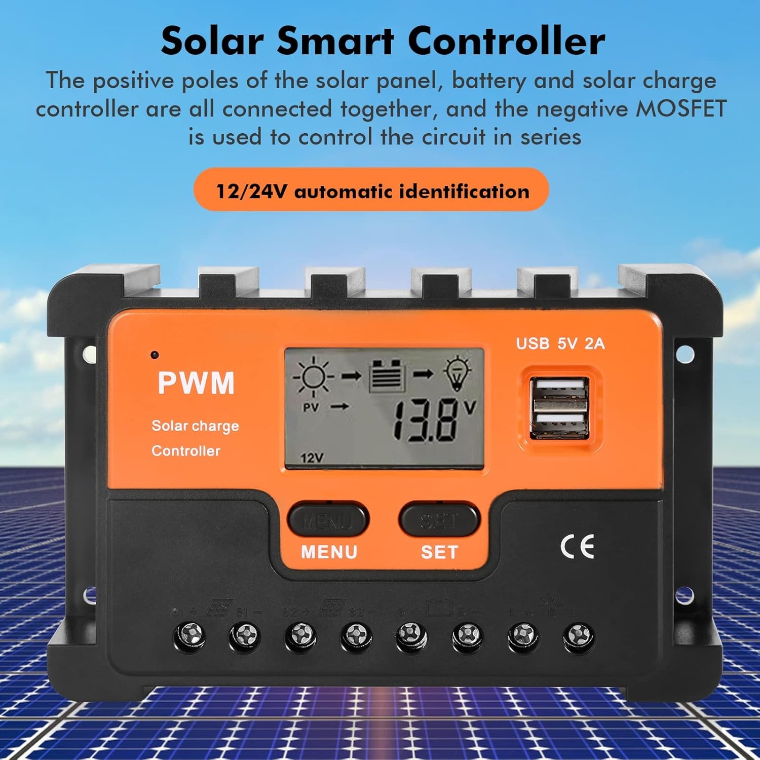 DEWIN PWM Solar Controller,PWM Zonne Laadcontroller Zonnepaneel Batterij Regulator PWM Zonne-laadregelaar Dubbele USB LCD Display (30A)
