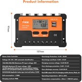 DEWIN PWM Solar Controller,PWM Zonne Laadcontroller Zonnepaneel Batterij Regulator PWM Zonne-laadregelaar Dubbele USB LCD Display (30A)