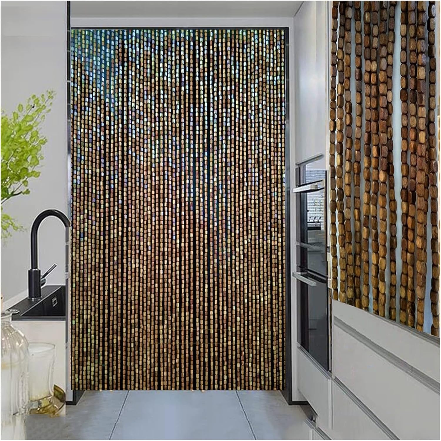 Hout kralen gordijn, opknoping retro stijl string kraal gordijn voor deuropeningen, strengen kralen deur gordijnen voor kamer verdelers huis ingang scherm decoratie (maat: 200 x 90 cm)