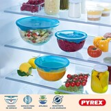 Pyrex - Set van 5 kommen/slakommen met deksel - 2x0,5L + 2x1L + 1x2L - Borosilicaat glas - Extreem sterk - Vaatwasmachinebestendig - Made in France
