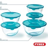 Pyrex - Set van 5 kommen/slakommen met deksel - 2x0,5L + 2x1L + 1x2L - Borosilicaat glas - Extreem sterk - Vaatwasmachinebestendig - Made in France