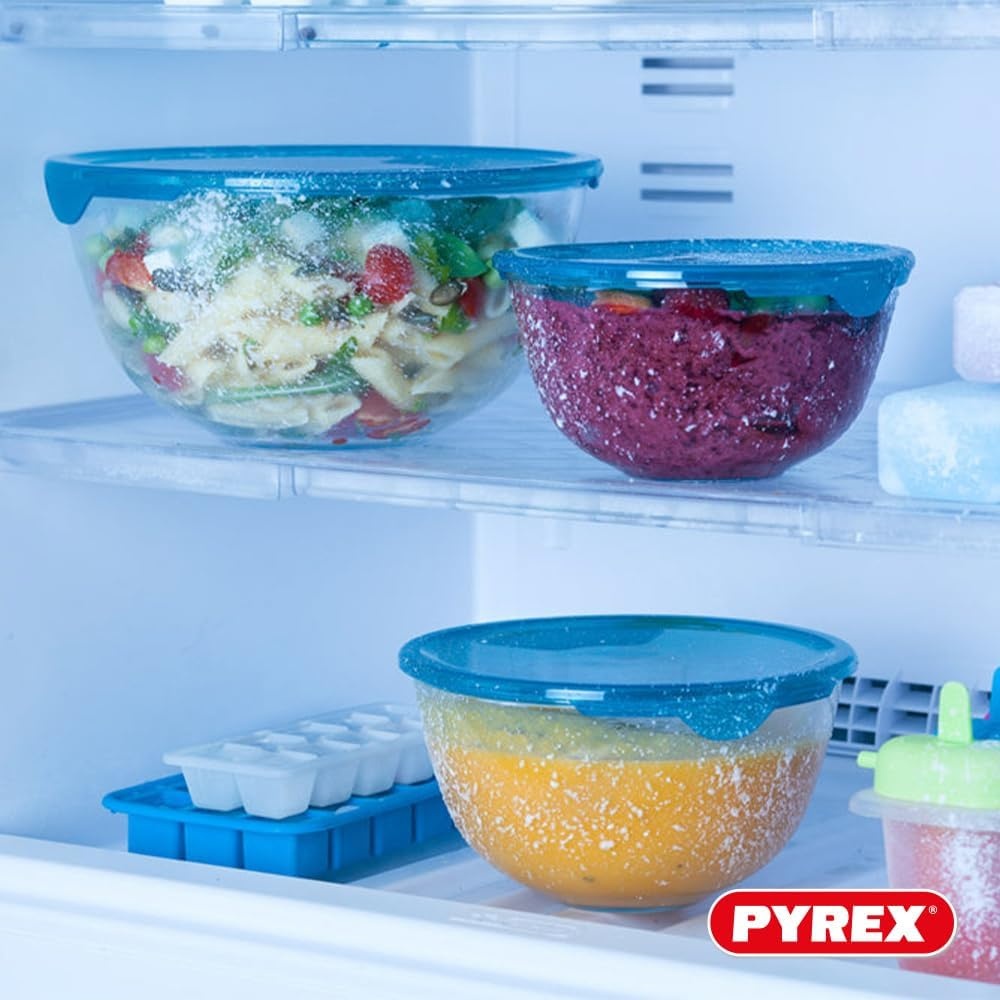 Pyrex - Set van 5 kommen/slakommen met deksel - 2x0,5L + 2x1L + 1x2L - Borosilicaat glas - Extreem sterk - Vaatwasmachinebestendig - Made in France
