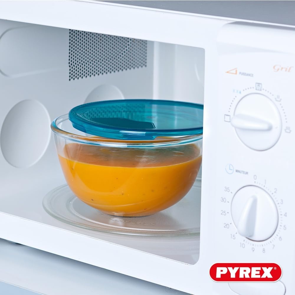 Pyrex - Set van 5 kommen/slakommen met deksel - 2x0,5L + 2x1L + 1x2L - Borosilicaat glas - Extreem sterk - Vaatwasmachinebestendig - Made in France