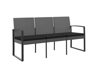 vidaXL Tuinbank 3-zits met kussens polypropeen rattan donkergrijs