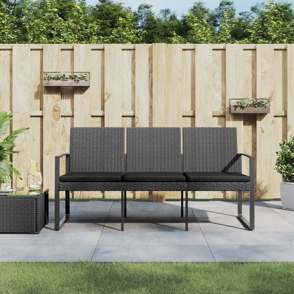 vidaXL Tuinbank 3-zits met kussens polypropeen rattan donkergrijs