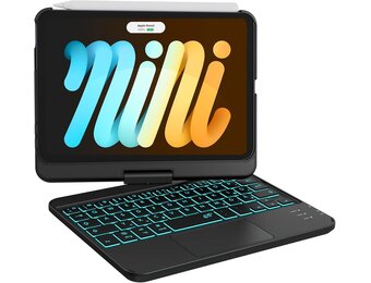 Earto iPad Mini 6 Hoes met Toetsenbord - Zwart - 360° Draaibaar met Backlit Toetsenbord en Trackpad