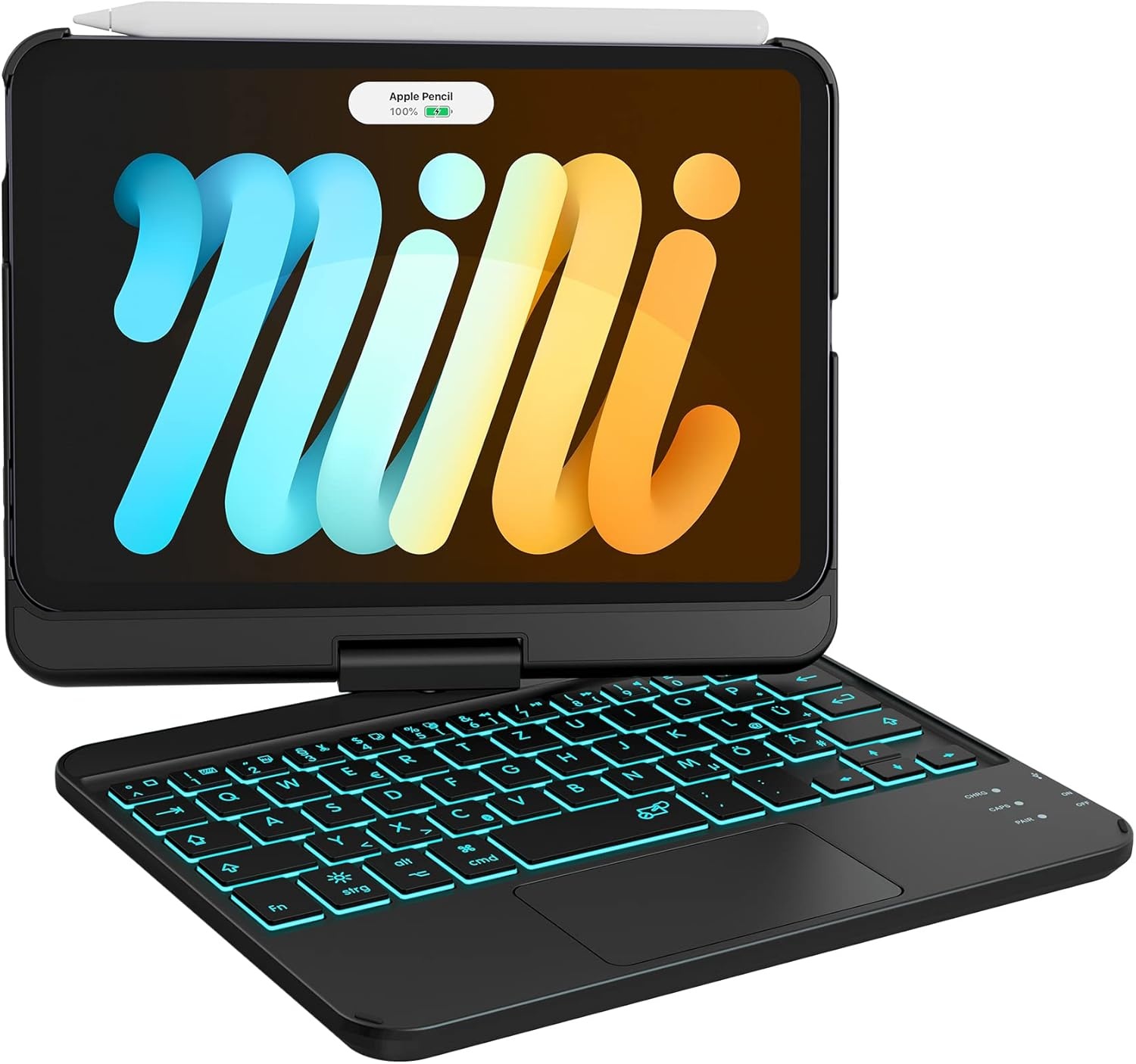 Earto iPad Mini 6 Hoes met Toetsenbord - Zwart - 360° Draaibaar met Backlit Toetsenbord en Trackpad