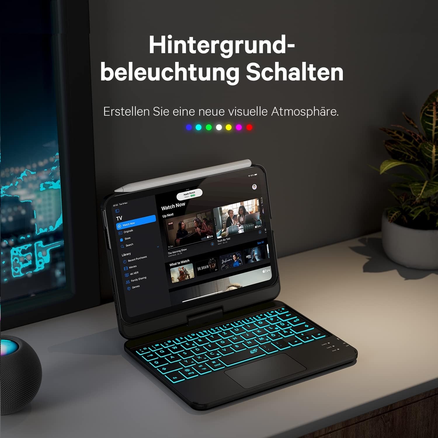 Earto iPad Mini 6 Hoes met Toetsenbord - Zwart - 360° Draaibaar met Backlit Toetsenbord en Trackpad
