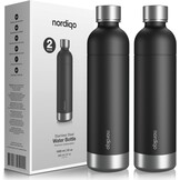 Nordiqo Roestvrijstalen Waterfles 1L - Zwart (2-Pack) | Compatibel met Aarke Carbonator 3 & SodaStream