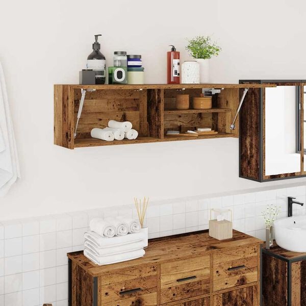 vidaXL Badkamerwandkast 100x25x30 cm bewerkt hout oud houtkleurig