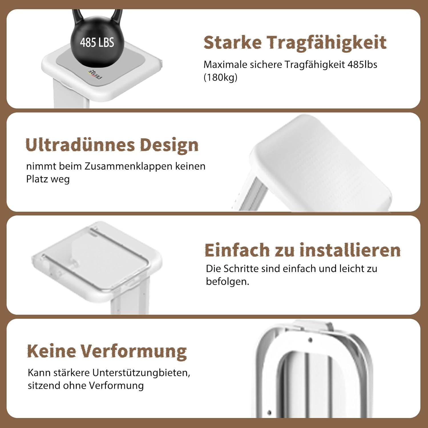 Opvouwbaar Douchezitje met Steunpoot - Wit | 30% Korting