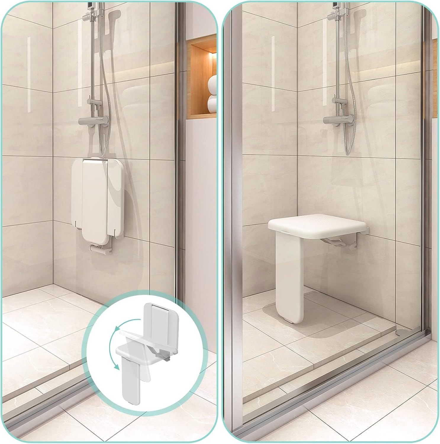 Opvouwbaar Douchezitje met Steunpoot - Wit | 30% Korting