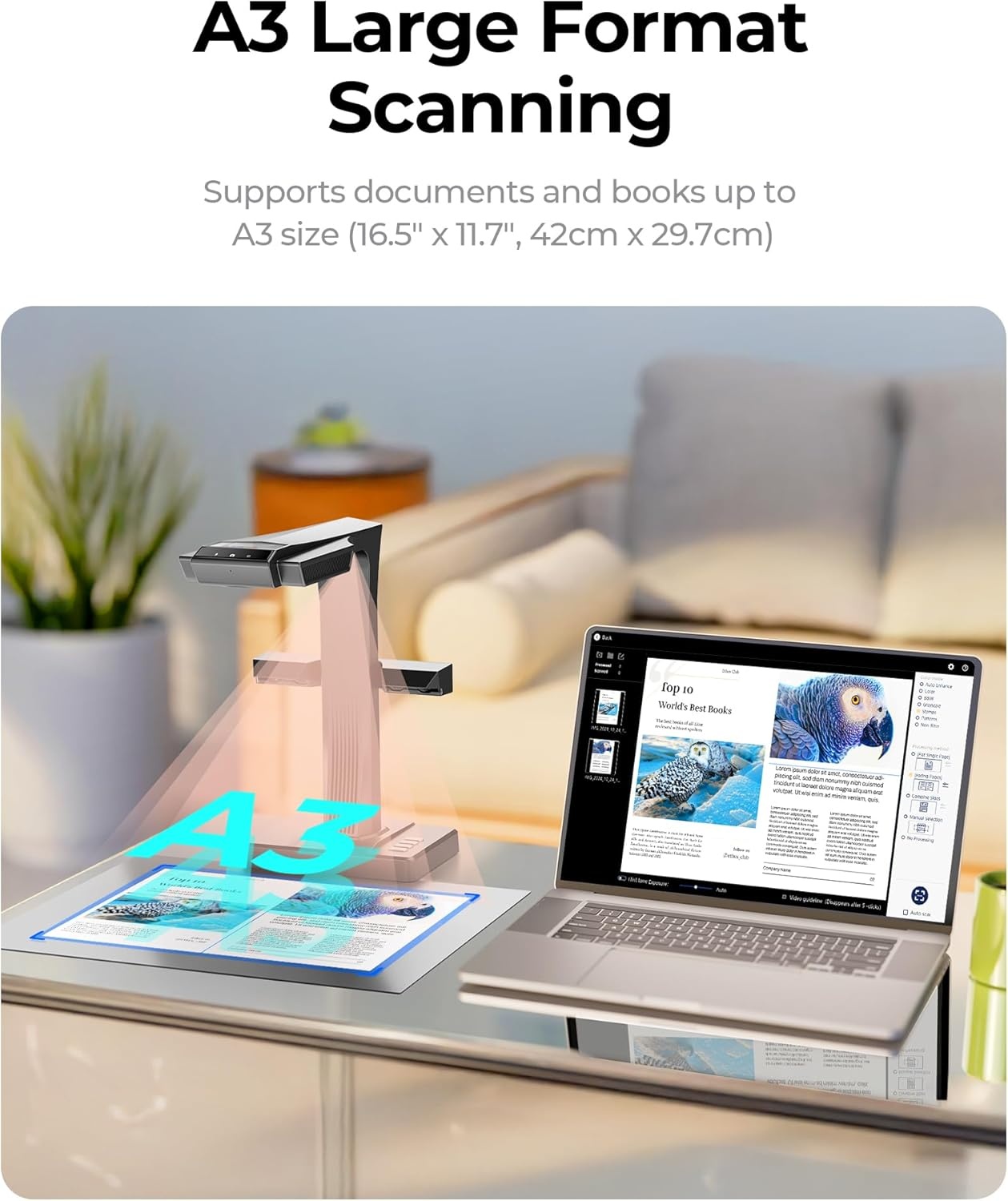 CZUR ET Max 38MP boekscanner, 410DPI documentscanner, compatibel voor Windows, macOS en Linux, ondersteuning 4k HDMI