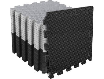 36x Fitness Bodem Puzzlematten 31x31cm Zwart & Grijs - 10mm Dikke Valbescherming