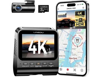 V620 Dashcam Voor en Achter 4K+1080P, WiFi GPS, Met 64GB SD-Kaart, Auto Camera Met Parking Monitor, Nachtzicht, WDR, ADAS, 170° Brede Hoek, G-Sensor, Loopopname, APP-Besturing