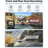 V620 Dashcam Voor en Achter 4K+1080P, WiFi GPS, Met 64GB SD-Kaart, Auto Camera Met Parking Monitor, Nachtzicht, WDR, ADAS, 170° Brede Hoek, G-Sensor, Loopopname, APP-Besturing