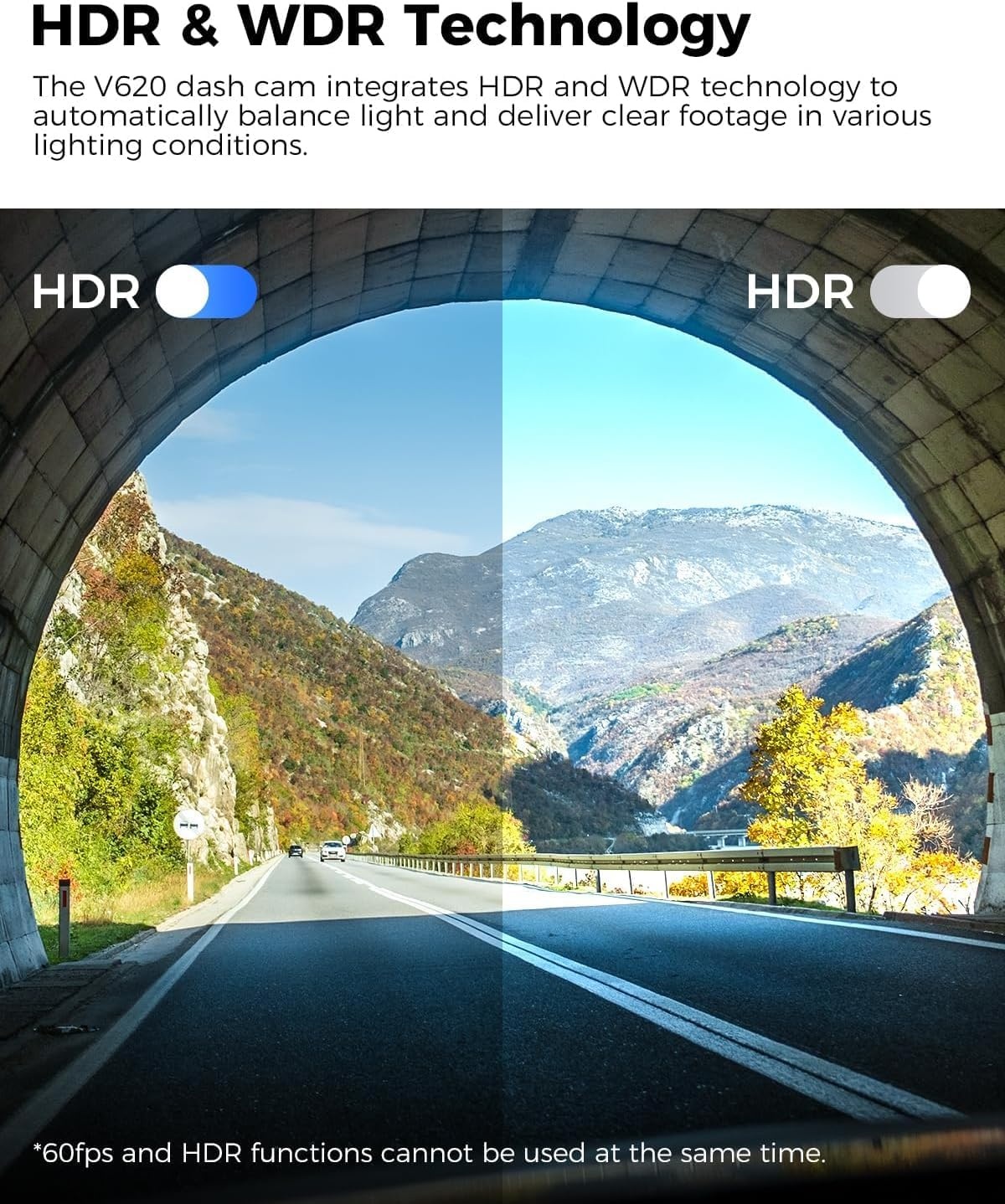 V620 Dashcam Voor en Achter 4K+1080P, WiFi GPS, Met 64GB SD-Kaart, Auto Camera Met Parking Monitor, Nachtzicht, WDR, ADAS, 170° Brede Hoek, G-Sensor, Loopopname, APP-Besturing
