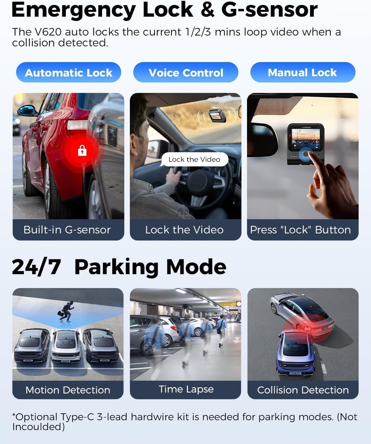 V620 Dashcam Voor en Achter 4K+1080P, WiFi GPS, Met 64GB SD-Kaart, Auto Camera Met Parking Monitor, Nachtzicht, WDR, ADAS, 170° Brede Hoek, G-Sensor, Loopopname, APP-Besturing