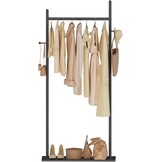 GYJ302LB Grote entree kapstok van metaal, kapstok met 2 haken en robuuste stenen plaat, grote capaciteit, 65 x 30 x 175 cm, zwart