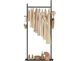GYJ302LB Grote entree kapstok van metaal, kapstok met 2 haken en robuuste stenen plaat, grote capaciteit, 65 x 30 x 175 cm, zwart