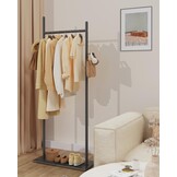 GYJ302LB Grote entree kapstok van metaal, kapstok met 2 haken en robuuste stenen plaat, grote capaciteit, 65 x 30 x 175 cm, zwart
