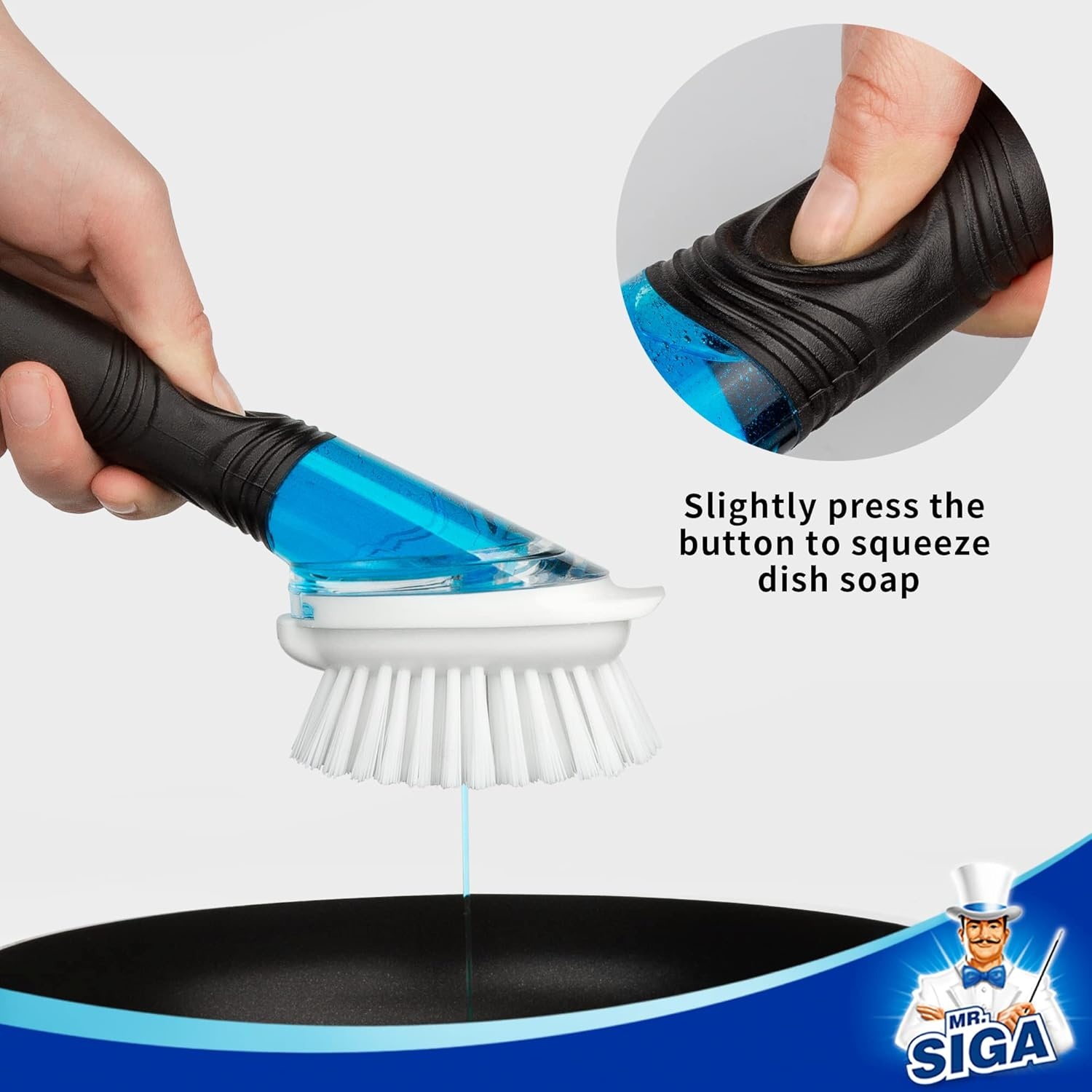 MR.SIGA Zeep Dispensing Dish Brush Opbergset, Keukenborstel met Houder voor Pannen Gootsteen Schoonmaken