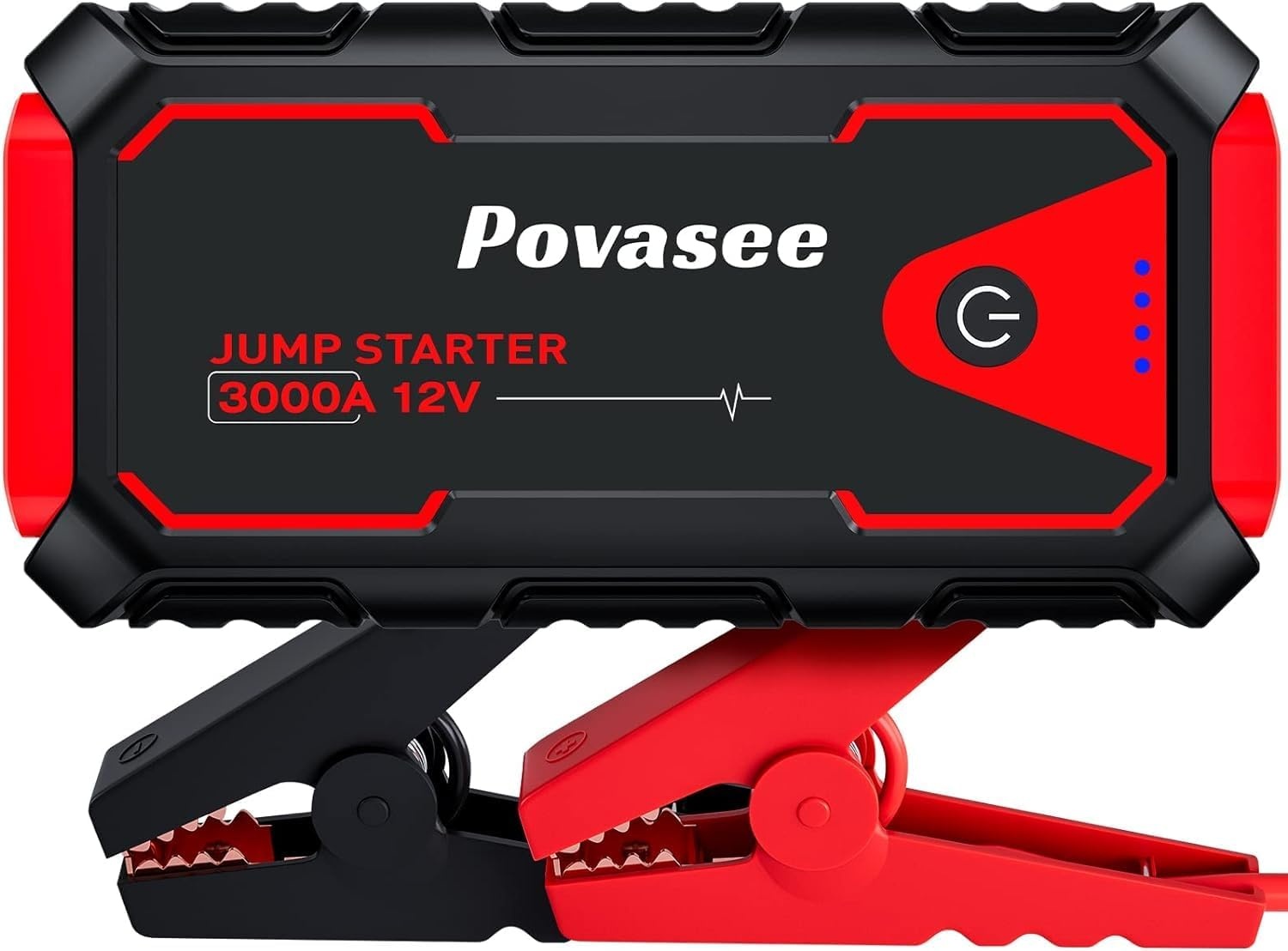 Povasee Starthulp powerbank, 3000 A autostarthulp voor 12 V voertuigen (tot 10 l benzine/8 l diesel), starter powerbank met led, 2 snelladen, USB-uitgangen, accujumpstarter met startkabel