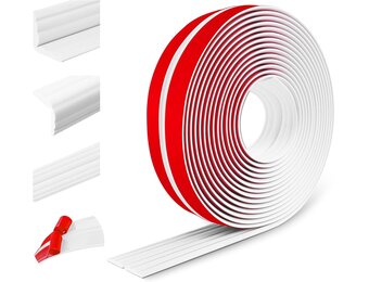 Flexibele sierlijsten, zelfklevend, randbescherming, wandhoeklijst, zachte plint voor muren, vloeren, hoekbescherming (60 mm x 3 m, wit)