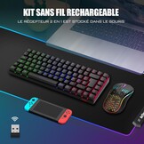 RedThunder K84 Combo USB-toetsenbord en muis, draadloos, gamer, Franse AZERTY, oplaadbare RGB-batterij met achtergrondverlichting, 75% TKL-toetsenbord en lichte optische muis van honingraat 3200 dpi