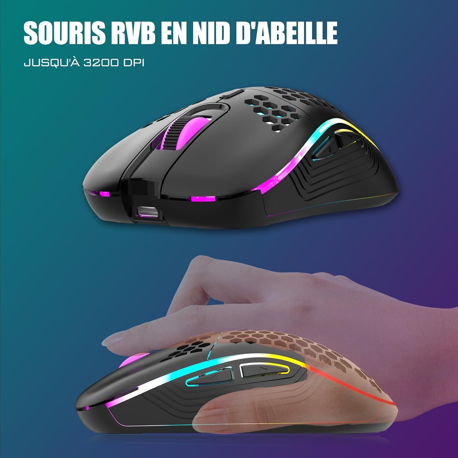RedThunder K84 Combo USB-toetsenbord en muis, draadloos, gamer, Franse AZERTY, oplaadbare RGB-batterij met achtergrondverlichting, 75% TKL-toetsenbord en lichte optische muis van honingraat 3200 dpi