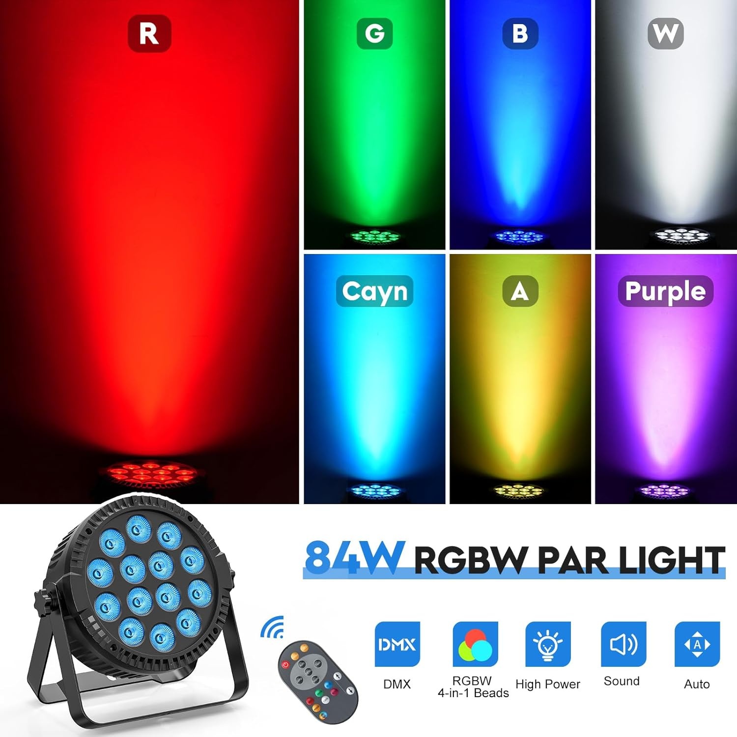 2x HOLDLAMP 84W RGBW LED Stage Verlichting met Afstandsbediening en Geluidsactivatie