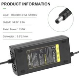 Labtec 54,6 V 48 V 2 A lader oplaadkabel voor 48 V 2 A 13S Li-on accu's e-bike elektrische fiets Pedelec hoverboard zelfbalancerende scooter voeding, 5,5 x 2,1 mm
