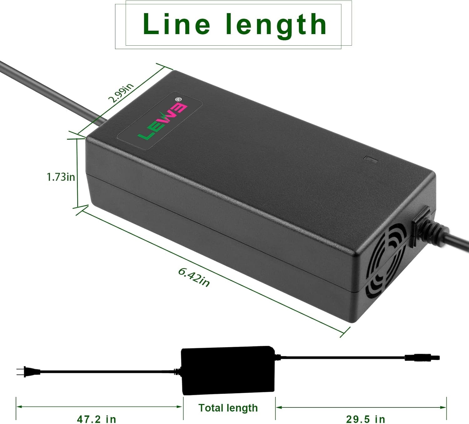 Labtec 54,6 V 48 V 2 A lader oplaadkabel voor 48 V 2 A 13S Li-on accu's e-bike elektrische fiets Pedelec hoverboard zelfbalancerende scooter voeding, 5,5 x 2,1 mm