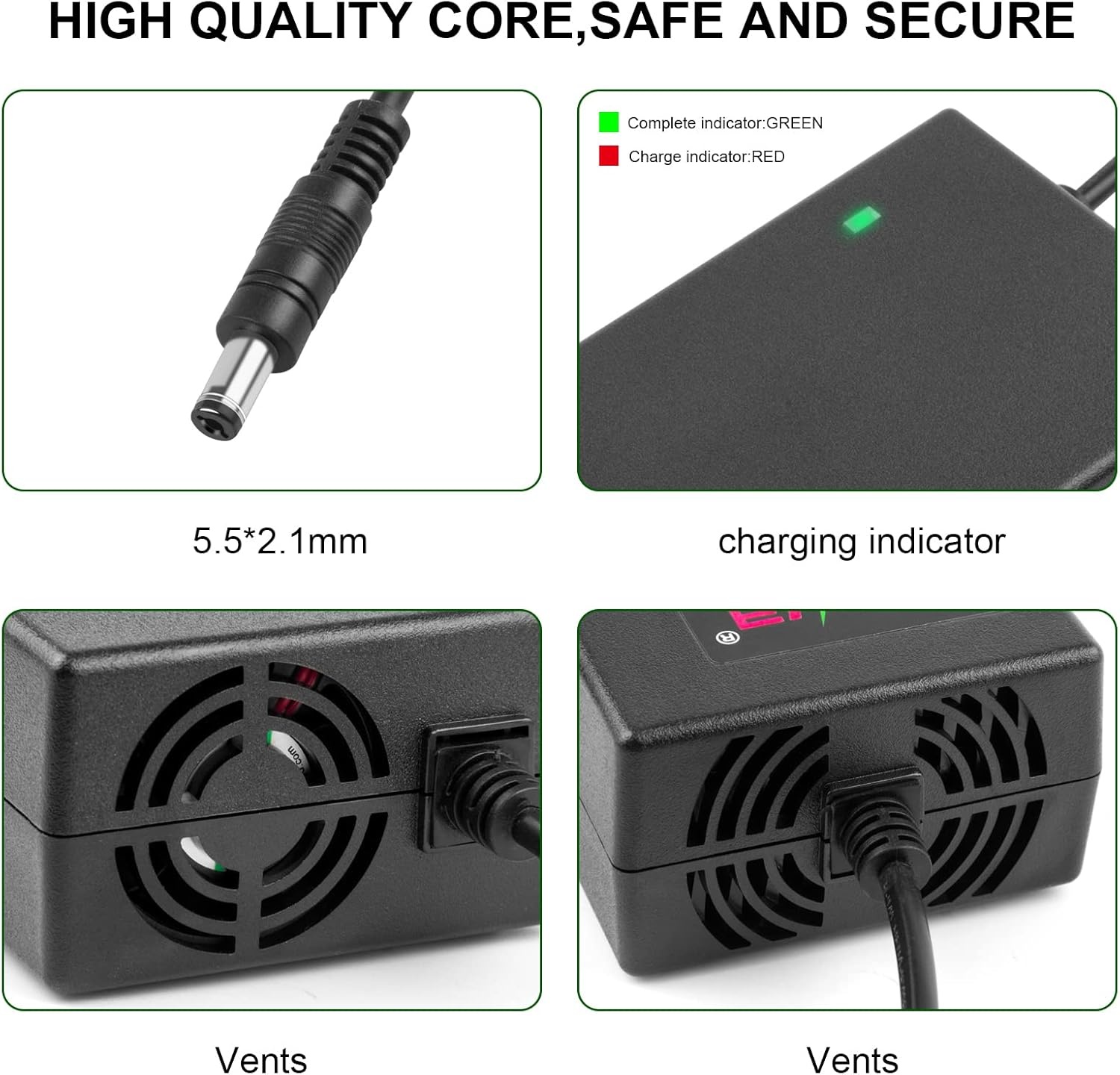 Labtec 54,6 V 48 V 2 A lader oplaadkabel voor 48 V 2 A 13S Li-on accu's e-bike elektrische fiets Pedelec hoverboard zelfbalancerende scooter voeding, 5,5 x 2,1 mm