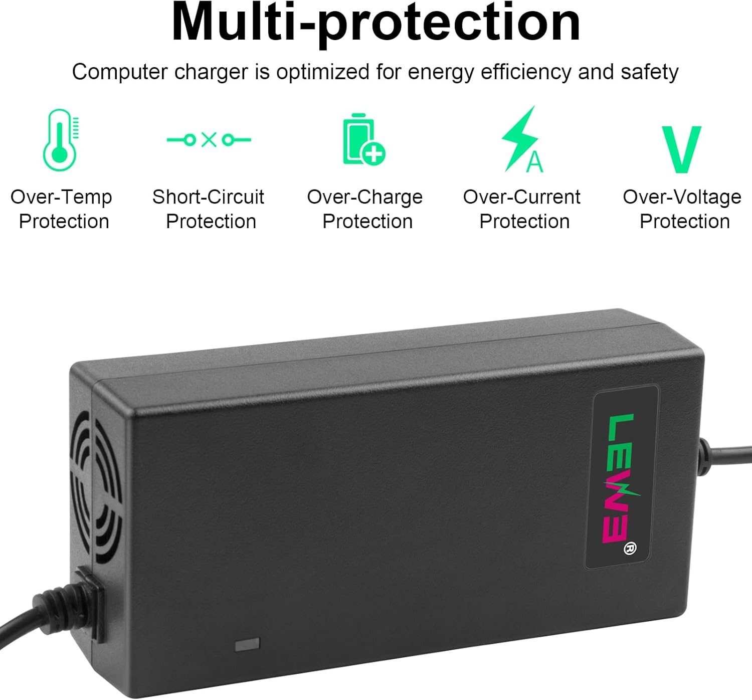 Labtec 54,6 V 48 V 2 A lader oplaadkabel voor 48 V 2 A 13S Li-on accu's e-bike elektrische fiets Pedelec hoverboard zelfbalancerende scooter voeding, 5,5 x 2,1 mm