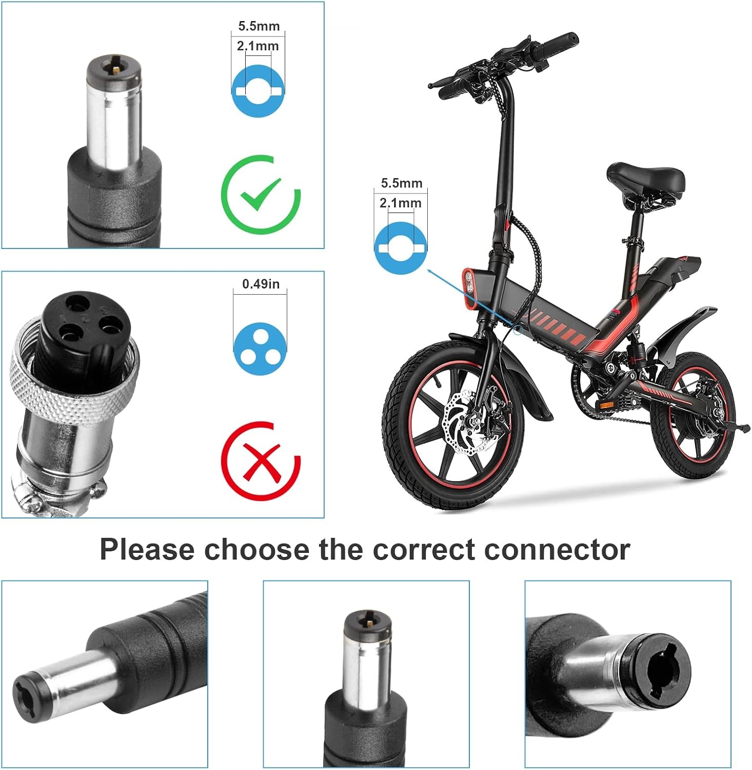 Labtec 54,6 V 48 V 2 A lader oplaadkabel voor 48 V 2 A 13S Li-on accu's e-bike elektrische fiets Pedelec hoverboard zelfbalancerende scooter voeding, 5,5 x 2,1 mm