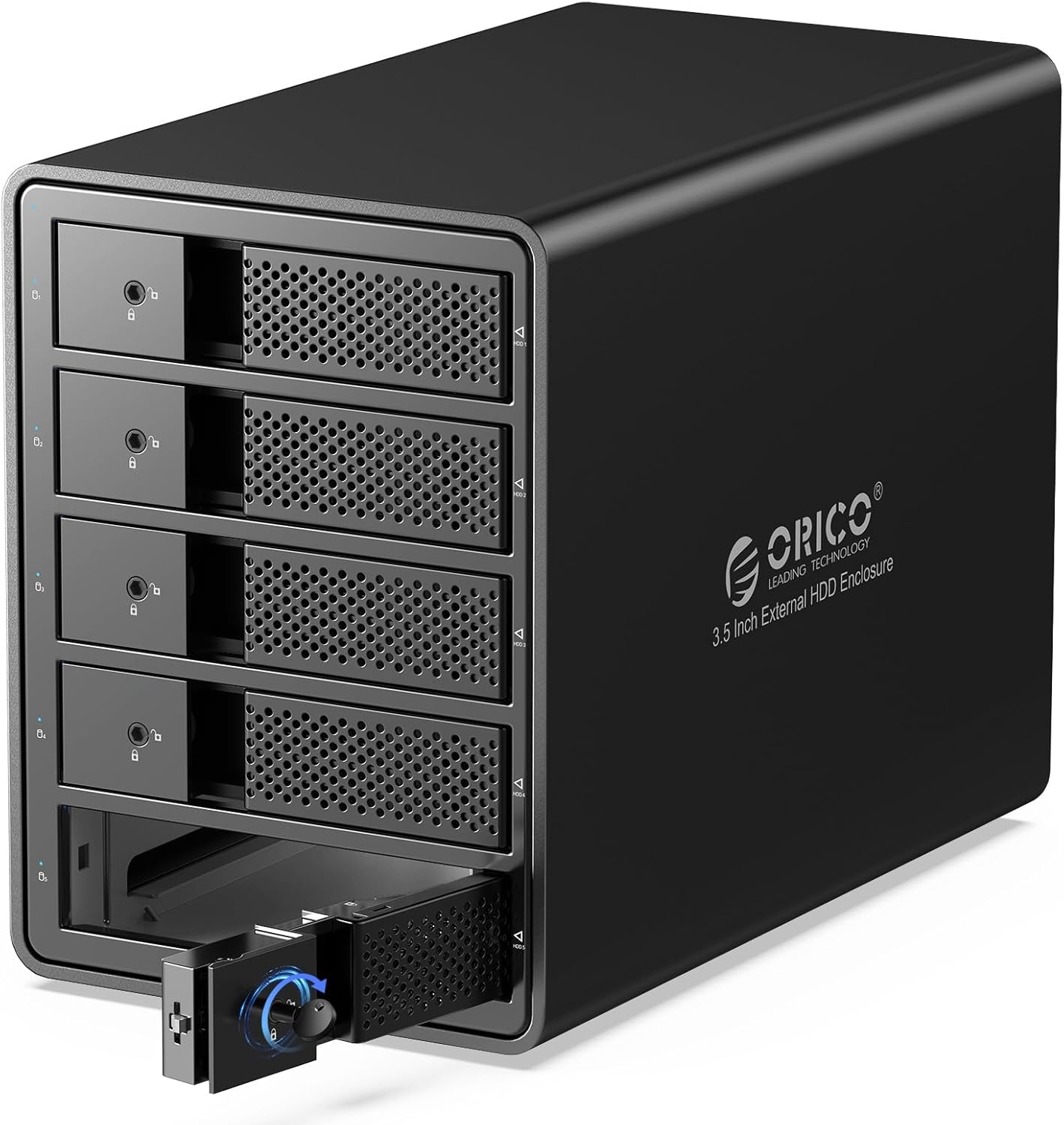 ORICO RAID 5 Bay harde-schijfbehuizing, USB 3.0 naar SATA externe HDD-behuizing voor 3,5 inch HDD/SSD harde schijven, ondersteunt RAID 0/1/3/5/10, Max 80 TB (9558RU3)