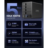 ORICO RAID 5 Bay harde-schijfbehuizing, USB 3.0 naar SATA externe HDD-behuizing voor 3,5 inch HDD/SSD harde schijven, ondersteunt RAID 0/1/3/5/10, Max 80 TB (9558RU3)
