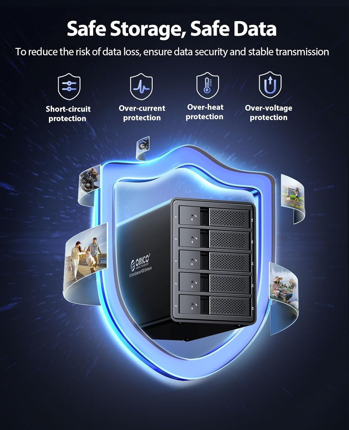 ORICO RAID 5 Bay harde-schijfbehuizing, USB 3.0 naar SATA externe HDD-behuizing voor 3,5 inch HDD/SSD harde schijven, ondersteunt RAID 0/1/3/5/10, Max 80 TB (9558RU3)