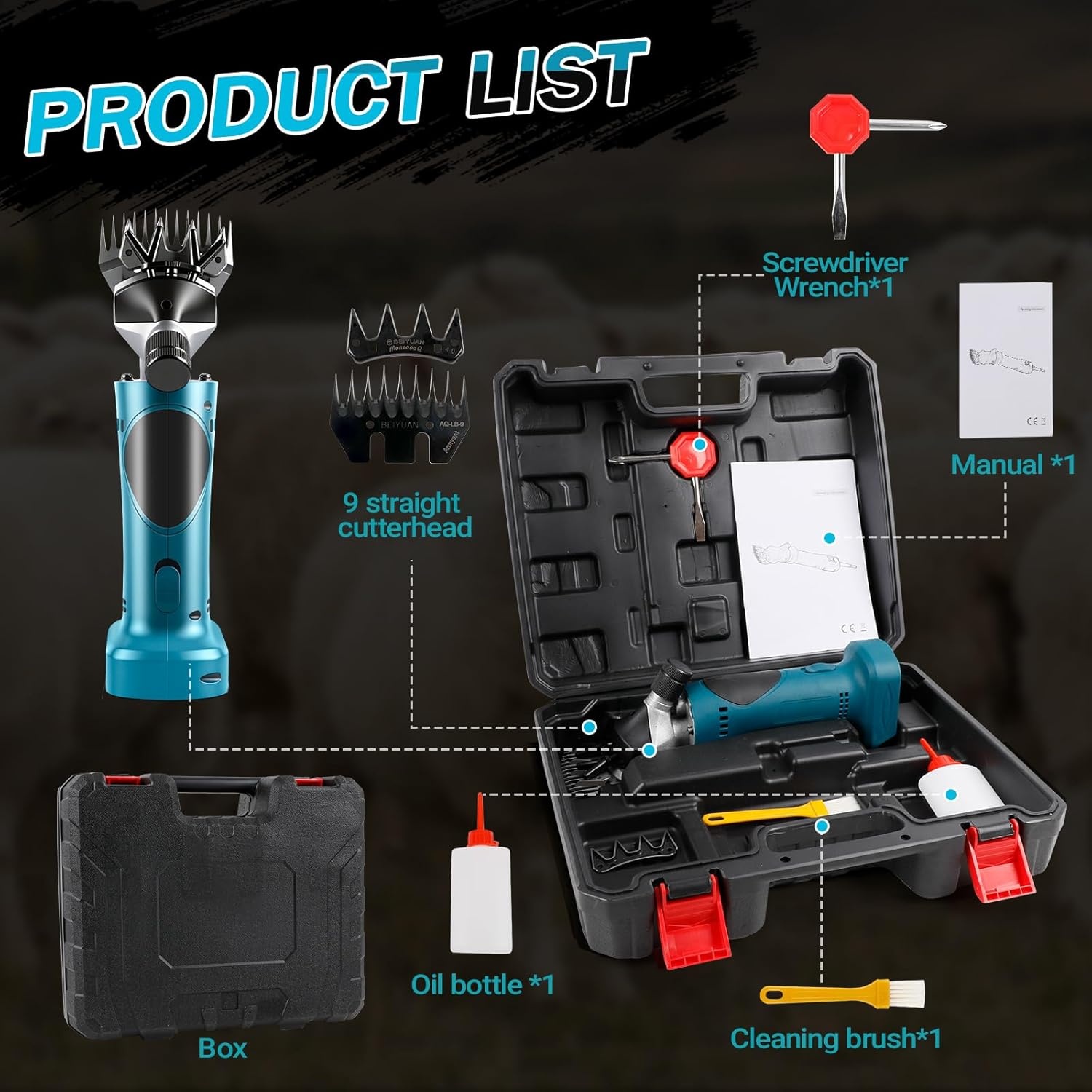 Accu-schapenschaar met 2 messen, 550 W, 2800 tpm Elektrische schapenschaar compatibel met Makita 18 V-accu (zonder accu), verzorgingsset voor schapen, geiten en runderen