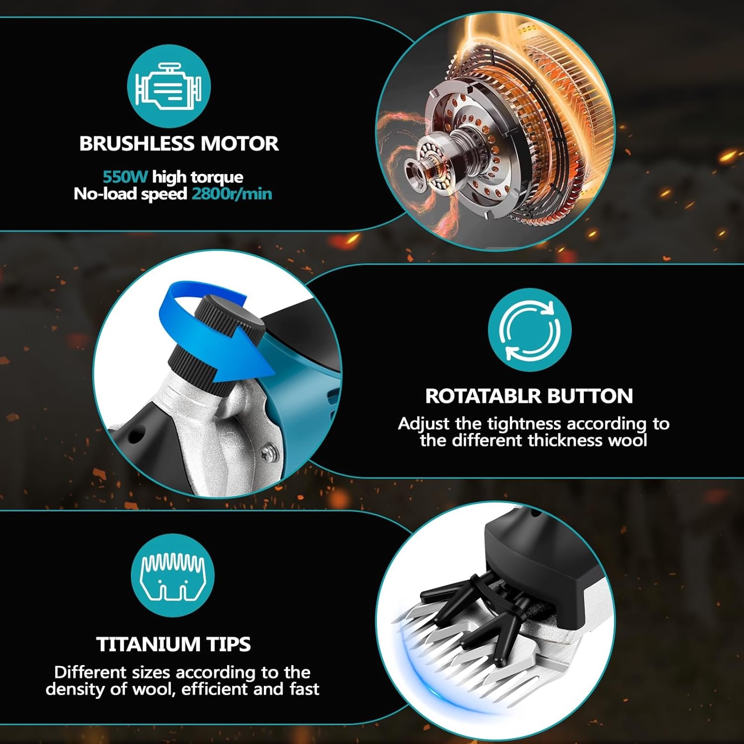 Accu-schapenschaar met 2 messen, 550 W, 2800 tpm Elektrische schapenschaar compatibel met Makita 18 V-accu (zonder accu), verzorgingsset voor schapen, geiten en runderen