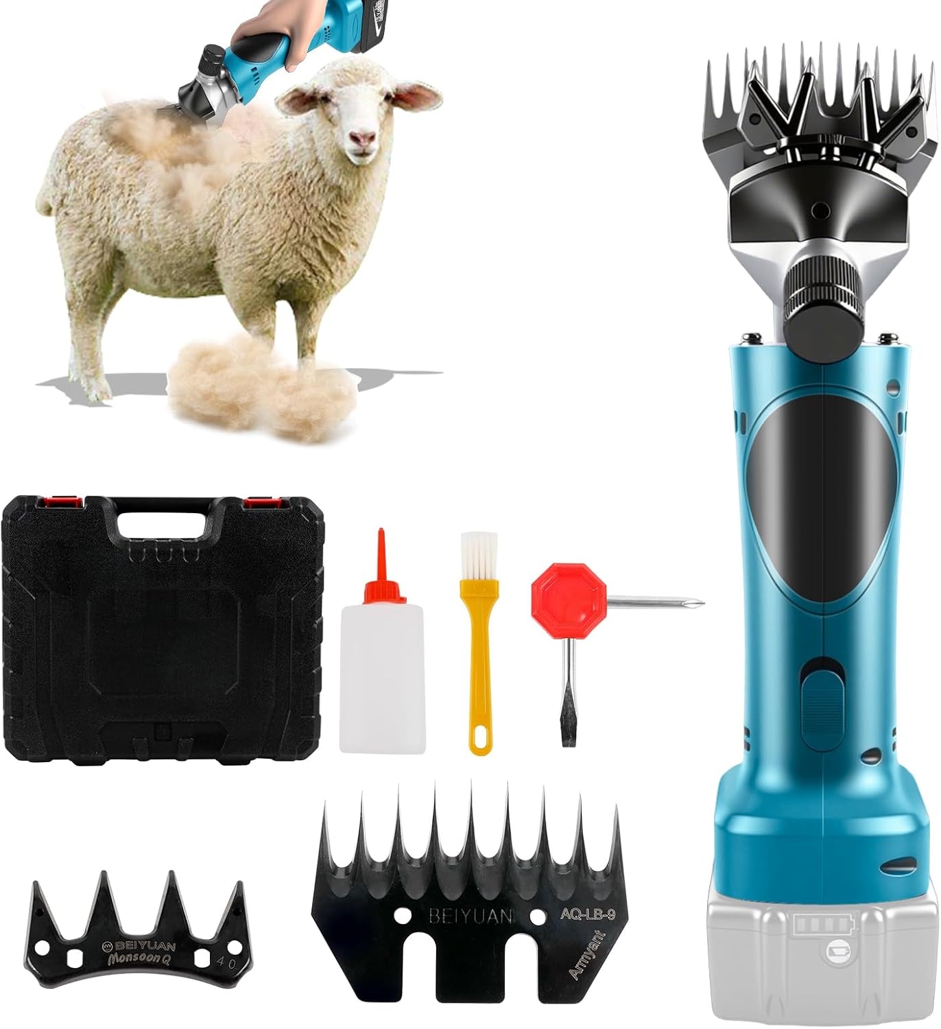 Accu-schapenschaar met 2 messen, 550 W, 2800 tpm Elektrische schapenschaar compatibel met Makita 18 V-accu (zonder accu), verzorgingsset voor schapen, geiten en runderen