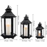TRIROCKS Set van 3 Decoratieve Kaarslantaarns 46 & 33.5 & 24cm Hoog Grote Vintage Metaal Kandelaarhouders met Versterkt Glas voor Kerstmis Woonkamer Tuin Patio Evenement Binnen Buiten (Zwart)